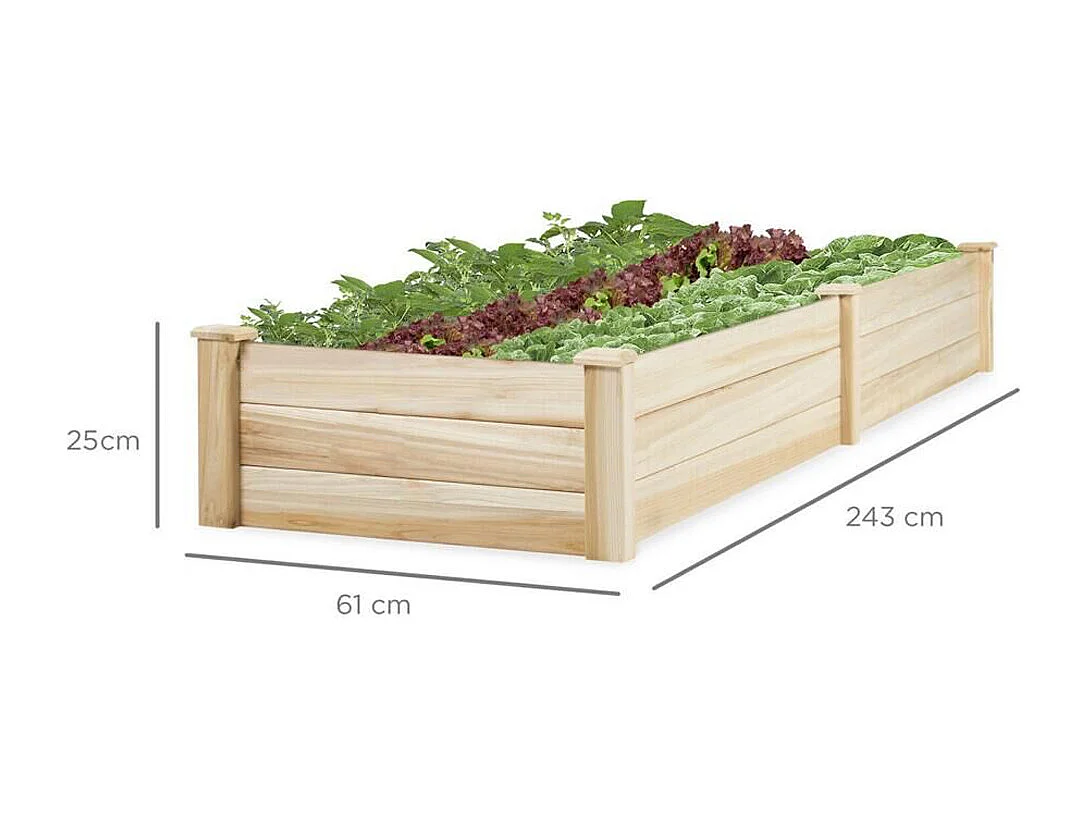 243cm Solid Wood Raised Garden Bed with 2 Compartments
