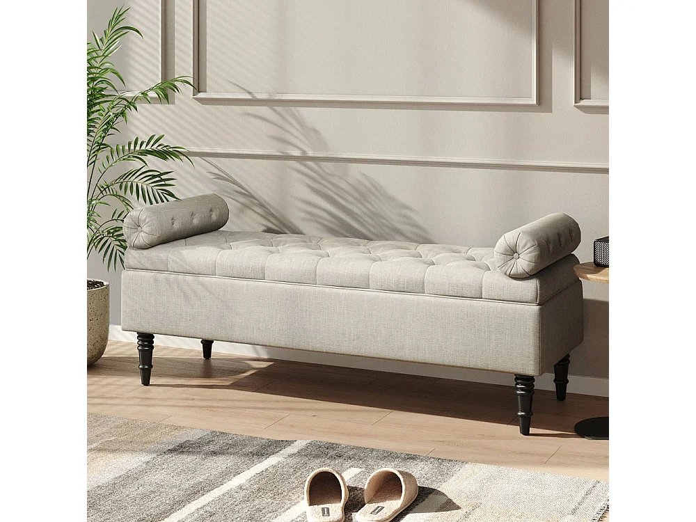 130cm Tufted Flip-Top Upholstered Storage Bench with Armrests - Beige