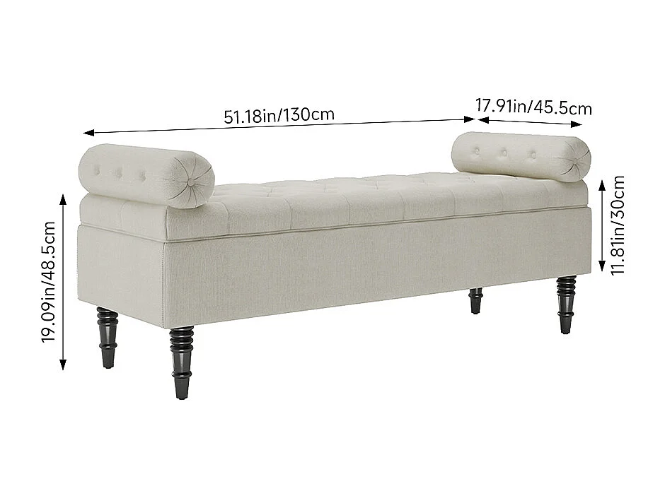 130cm Tufted Flip-Top Upholstered Storage Bench with Armrests - Beige