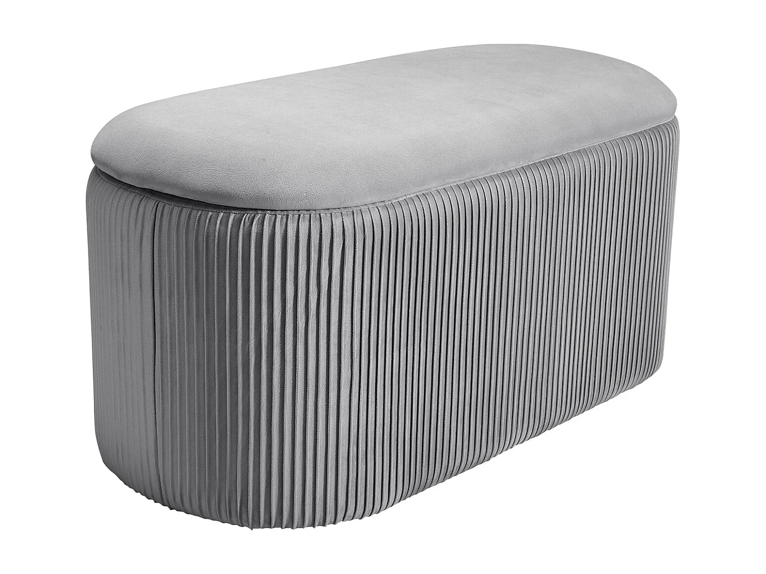Grey Velvet Large Oval Lift-Top Storage Ottoman
