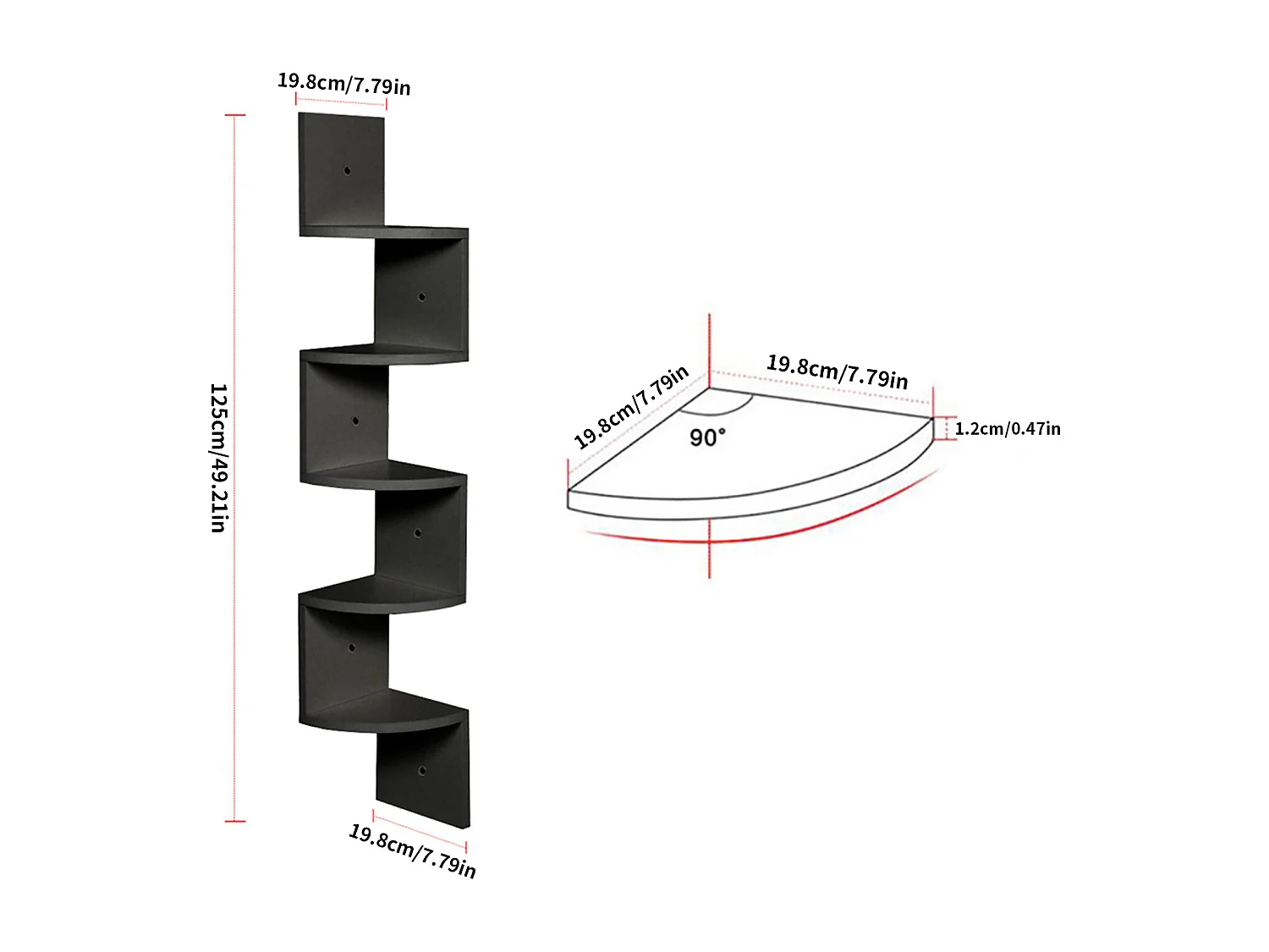 5-Tier Modern Zigzag Corner Floating Shelf - Black