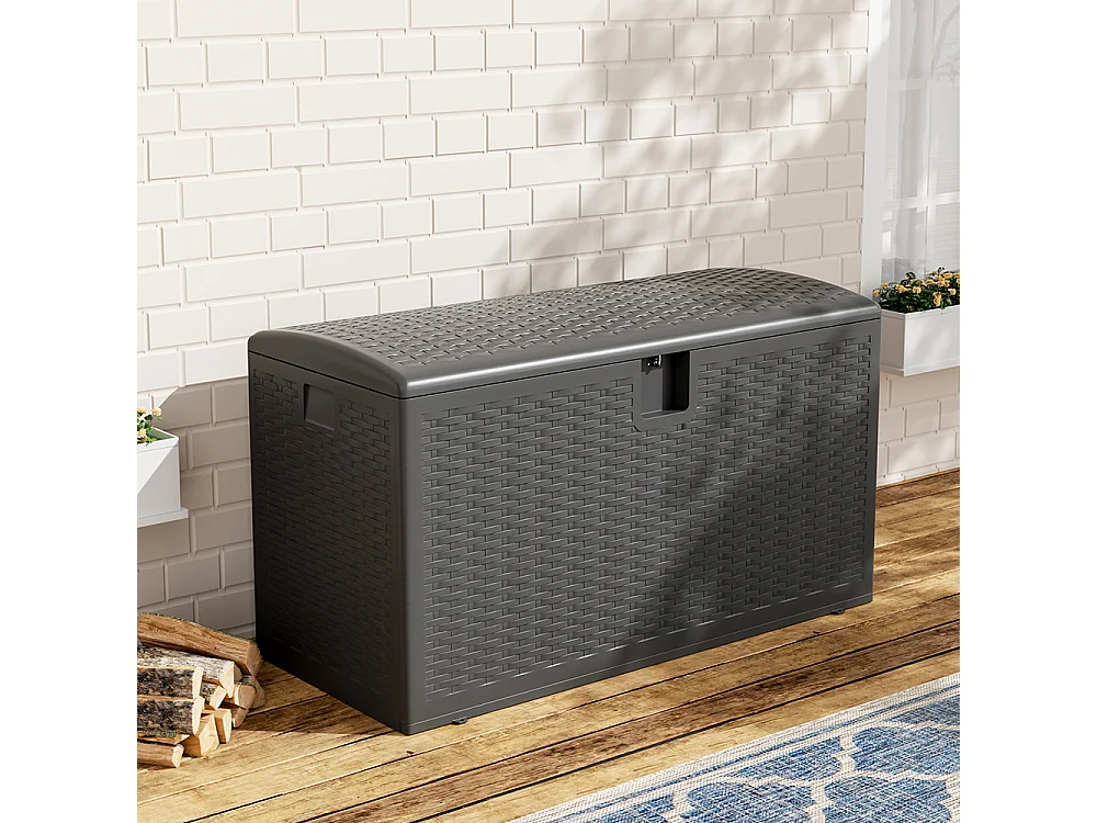 99-Gallon(375L) Rattan Effect Garden Storage Box - Black