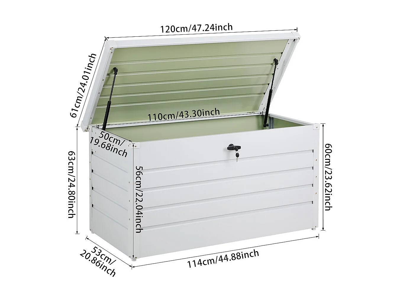 120cm Large Metal Garden Storage Box - White
