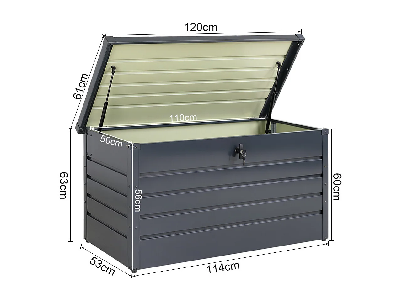 120cm Large Metal Garden Storage Box - Black