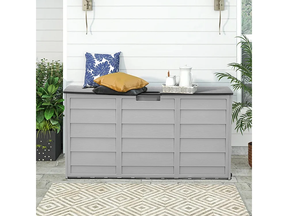 290L Large Waterproof Plastic Garden Storage Box with Wheels - Grey & Black