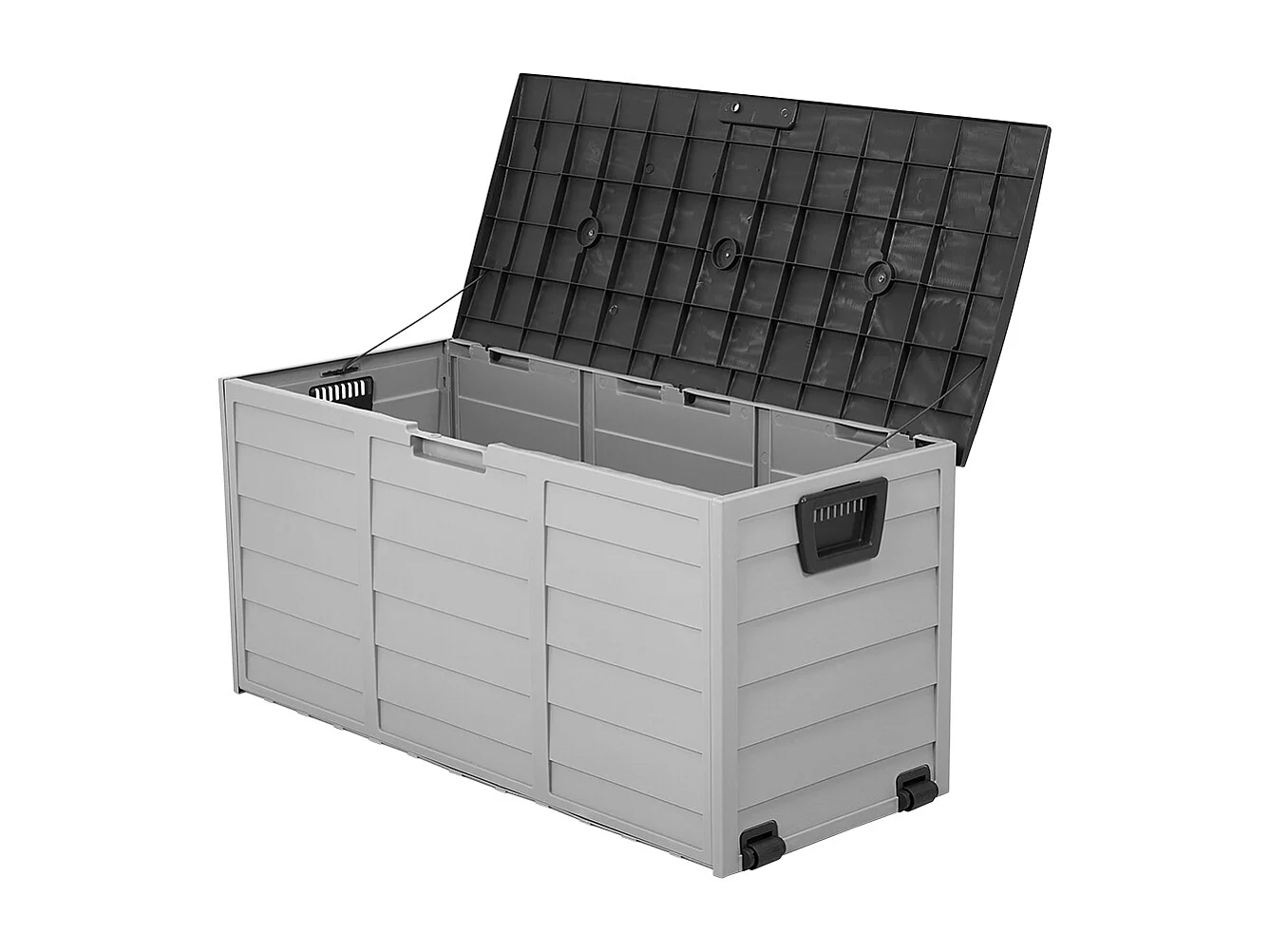 290L Large Waterproof Plastic Garden Storage Box with Wheels - Grey & Black