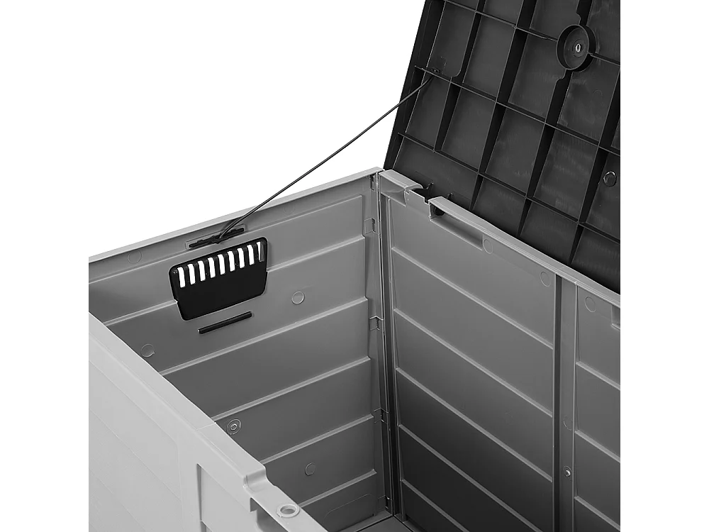 290L Large Waterproof Plastic Garden Storage Box with Wheels - Grey & Black