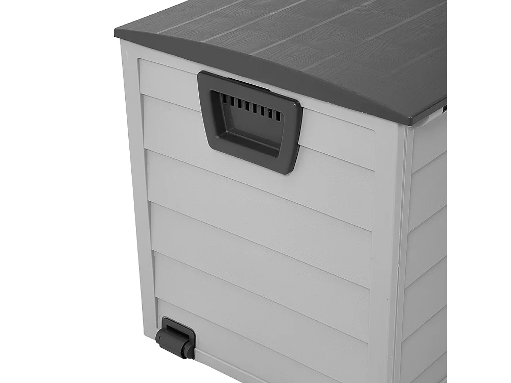 290L Large Waterproof Plastic Garden Storage Box with Wheels - Grey & Black
