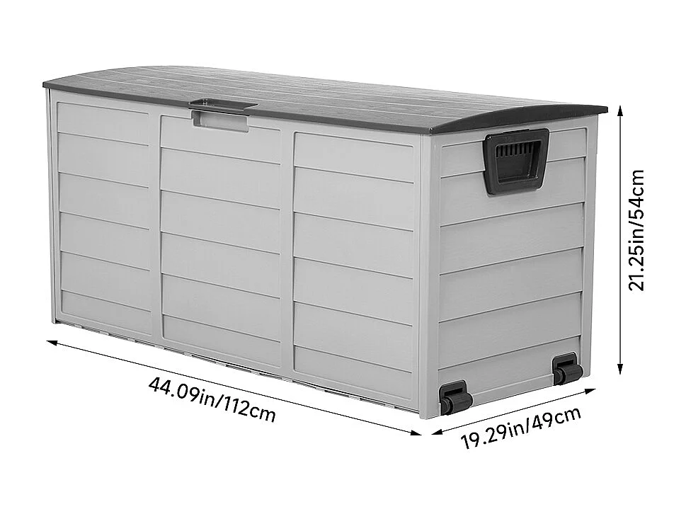 290L Large Waterproof Plastic Garden Storage Box with Wheels - Grey & Black