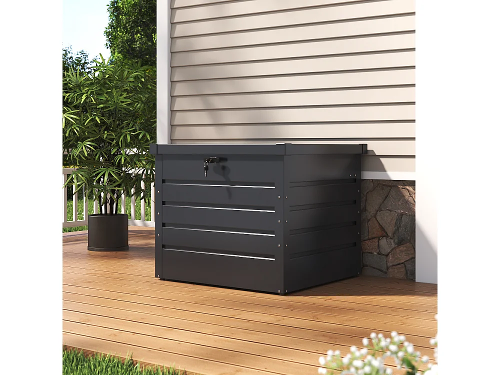 200L Charcoal Black Lockable Metal Garden Storage Box