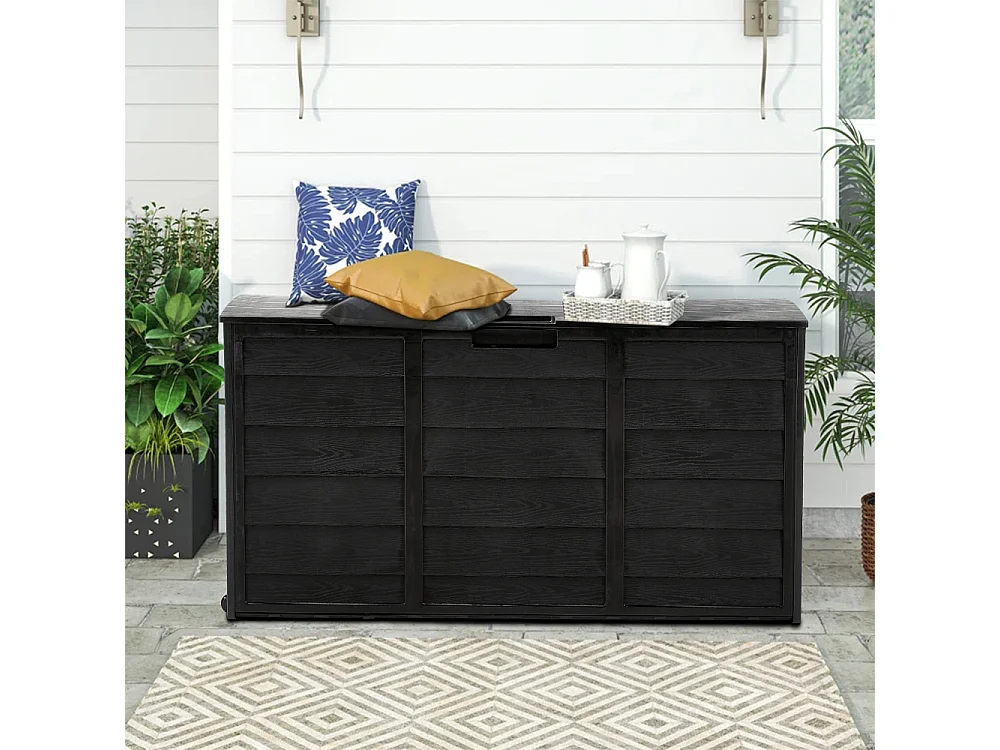 290L Large Waterproof Plastic Garden Storage Box with Wheels - Black