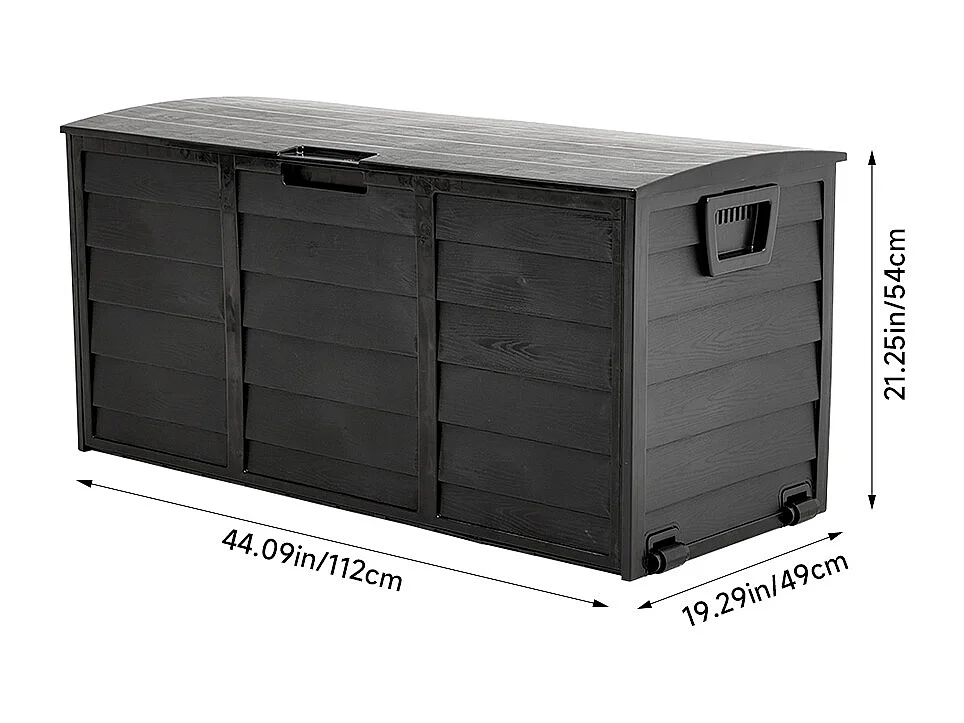 290L Large Waterproof Plastic Garden Storage Box with Wheels - Black