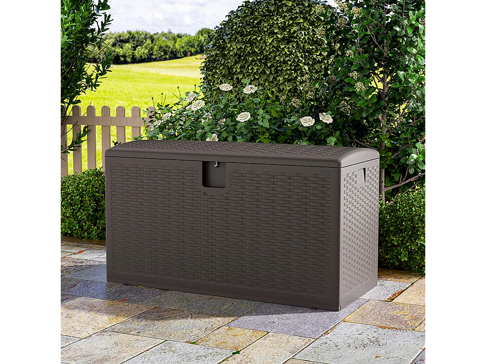 99-Gallon(375L) Rattan Effect Garden Storage Box - Brown