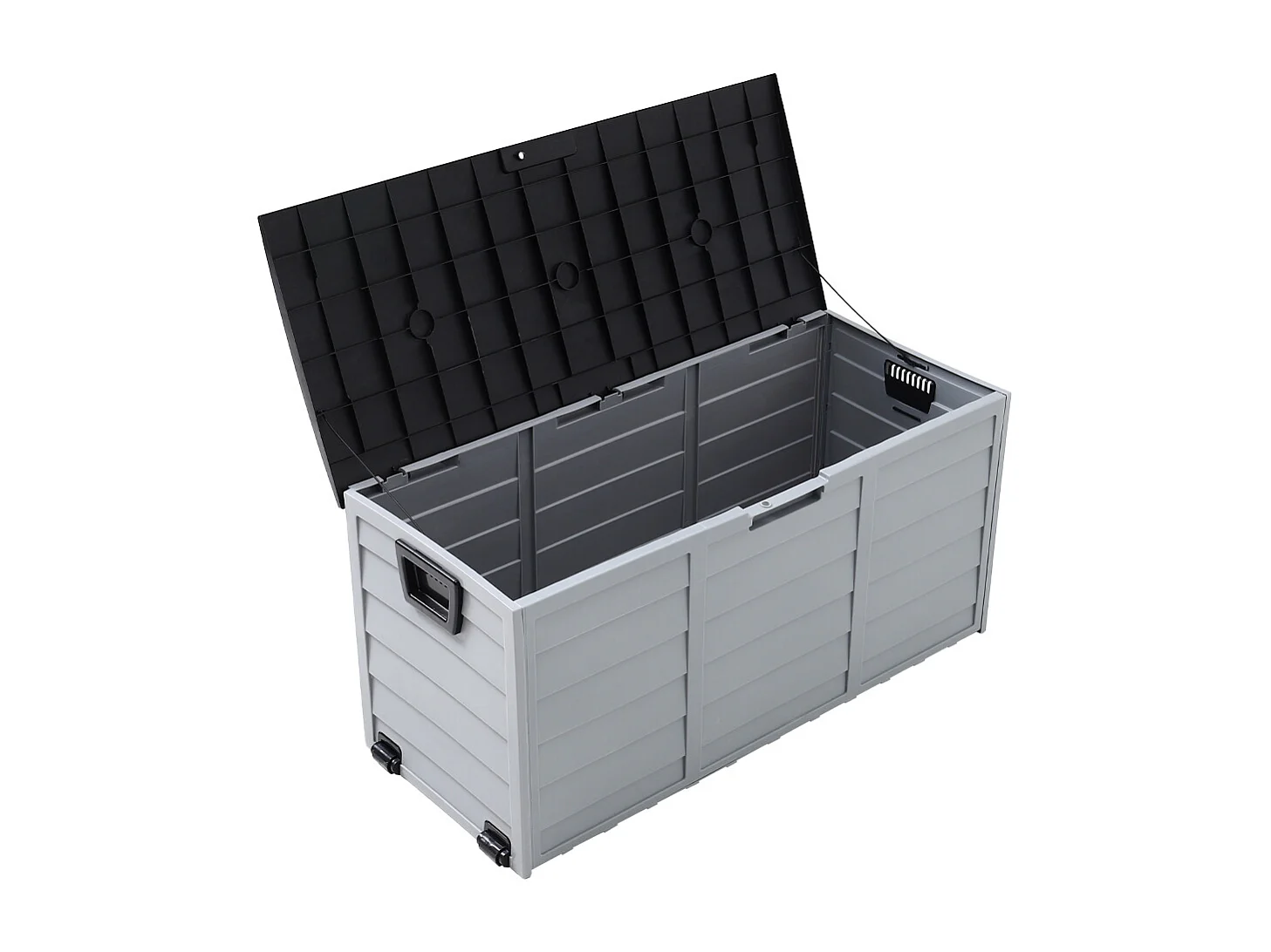 290L Large Waterproof Plastic Garden Storage Box - Grey & Black