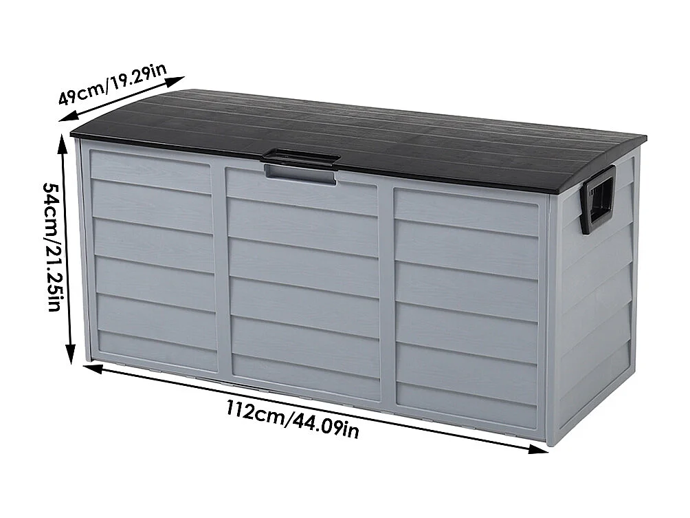 290L Large Waterproof Plastic Garden Storage Box - Grey & Black