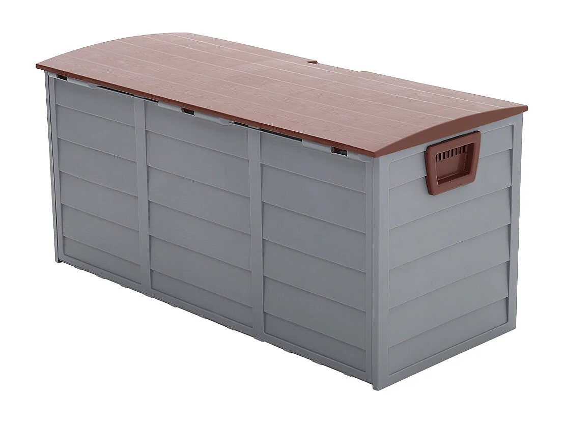 290L Large Waterproof Plastic Garden Storage Box - Grey & Brown