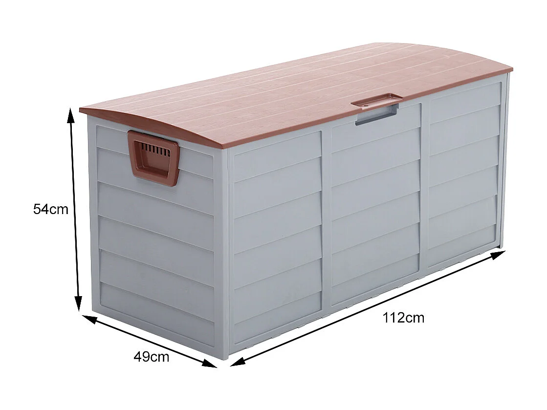 290L Large Waterproof Plastic Garden Storage Box - Grey & Brown