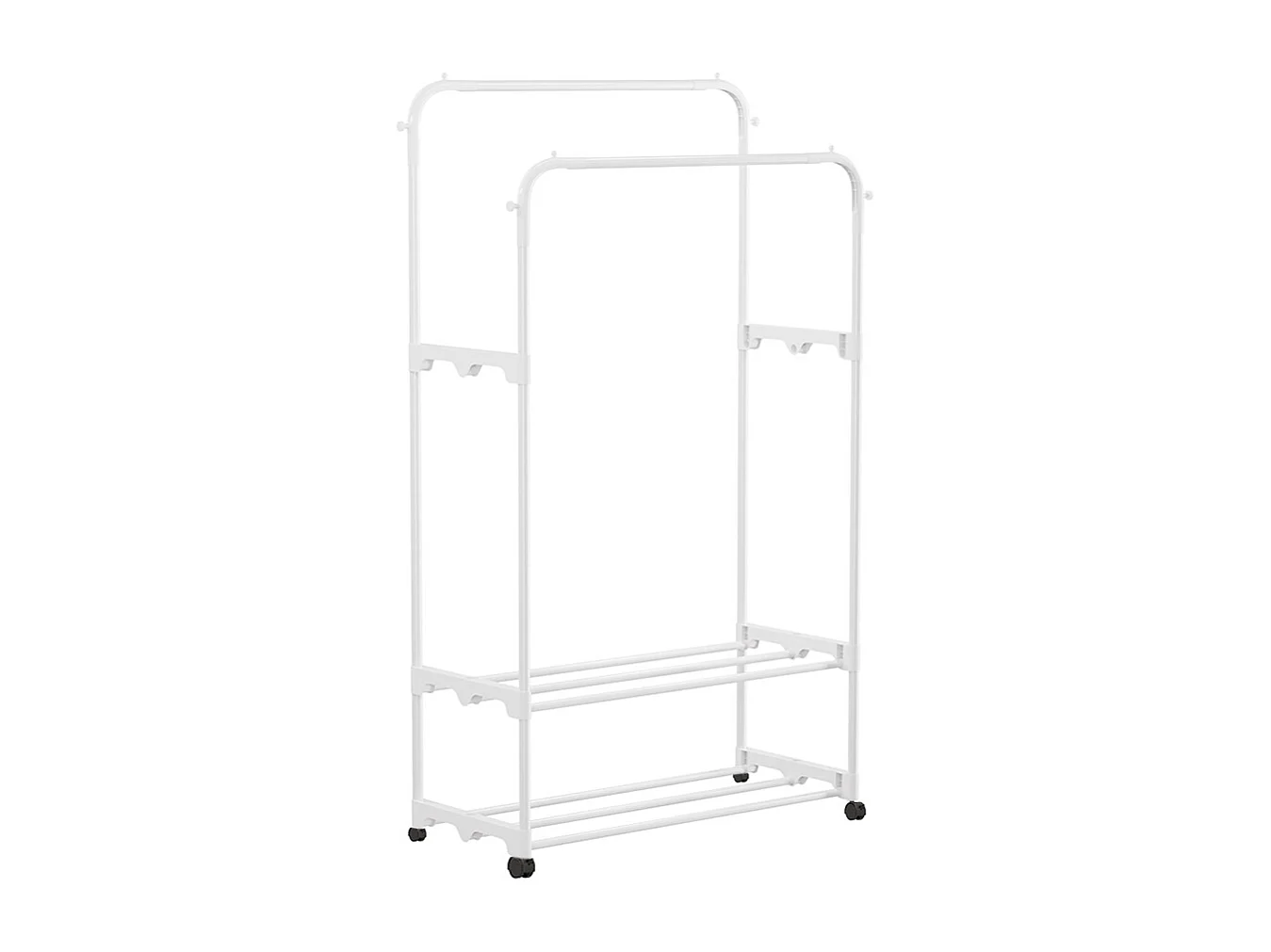 Freestanding Double Rod Metal Clothes Rack with Shelves - White