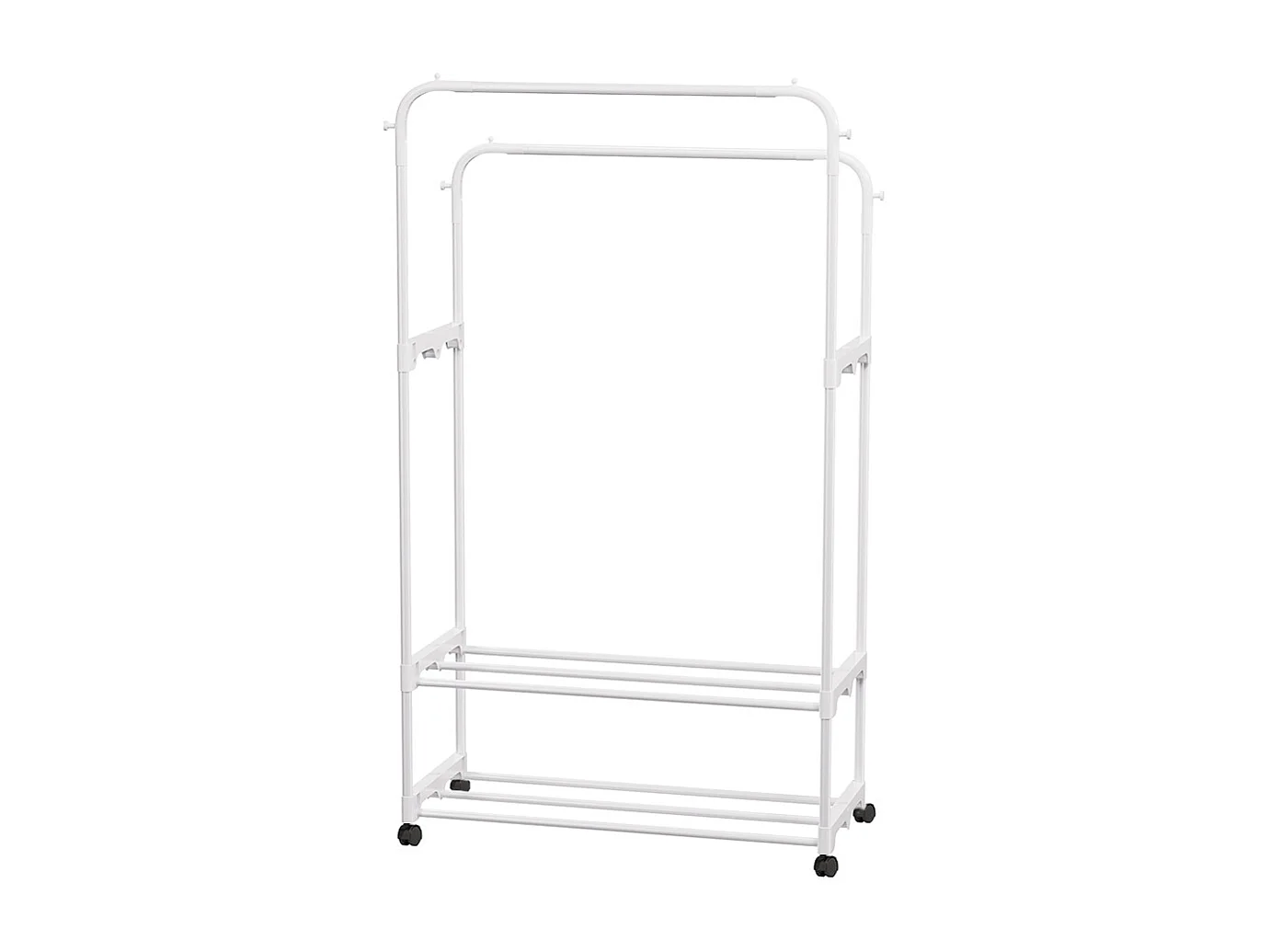 Freestanding Double Rod Metal Clothes Rack with Shelves - White
