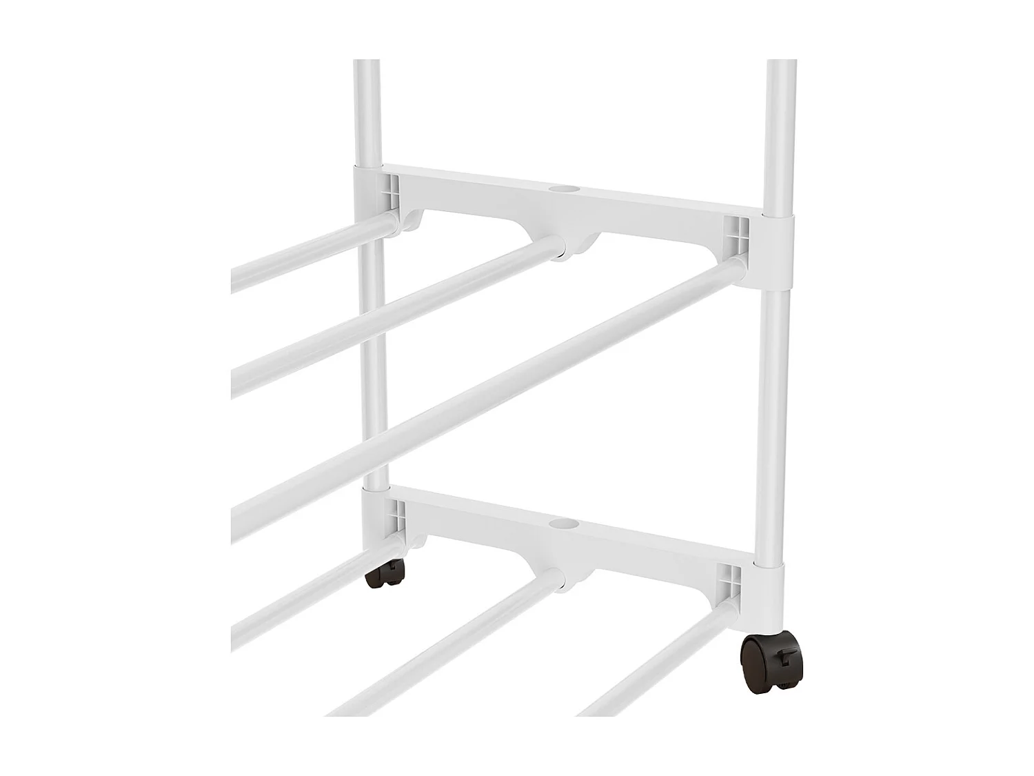 Freestanding Double Rod Metal Clothes Rack with Shelves - White