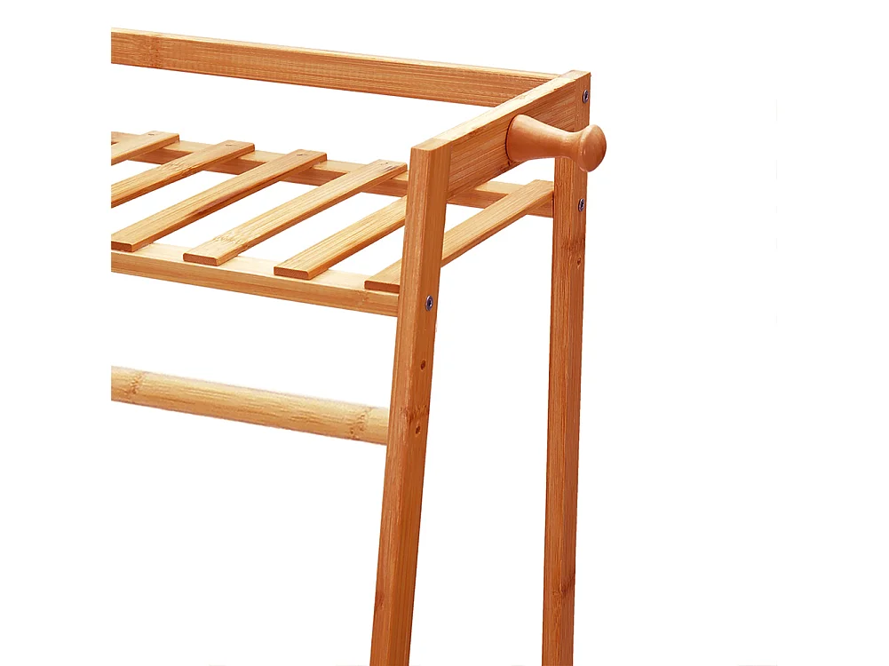 7-Tier Bamboo Cloth Rack with Hanging Rod, Side Hooks & Shelves - 130cm - Brown