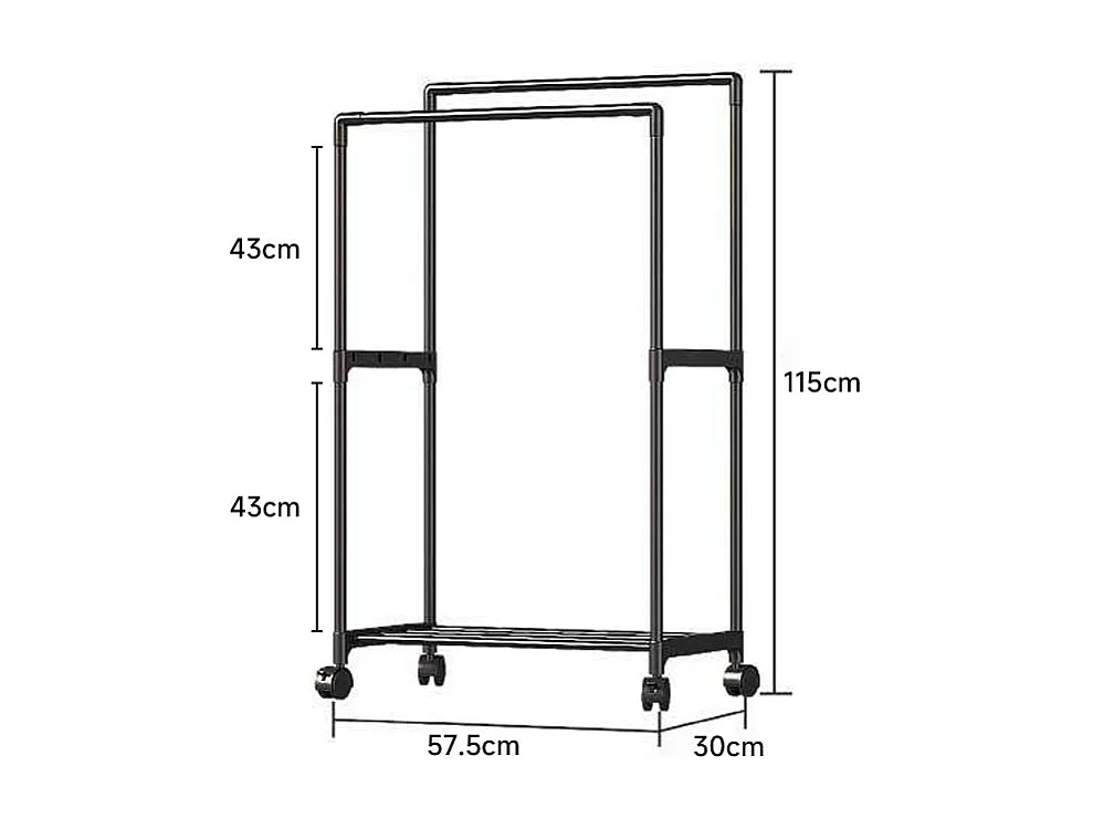 Double Rod Rolling Garment Rack with Shelf