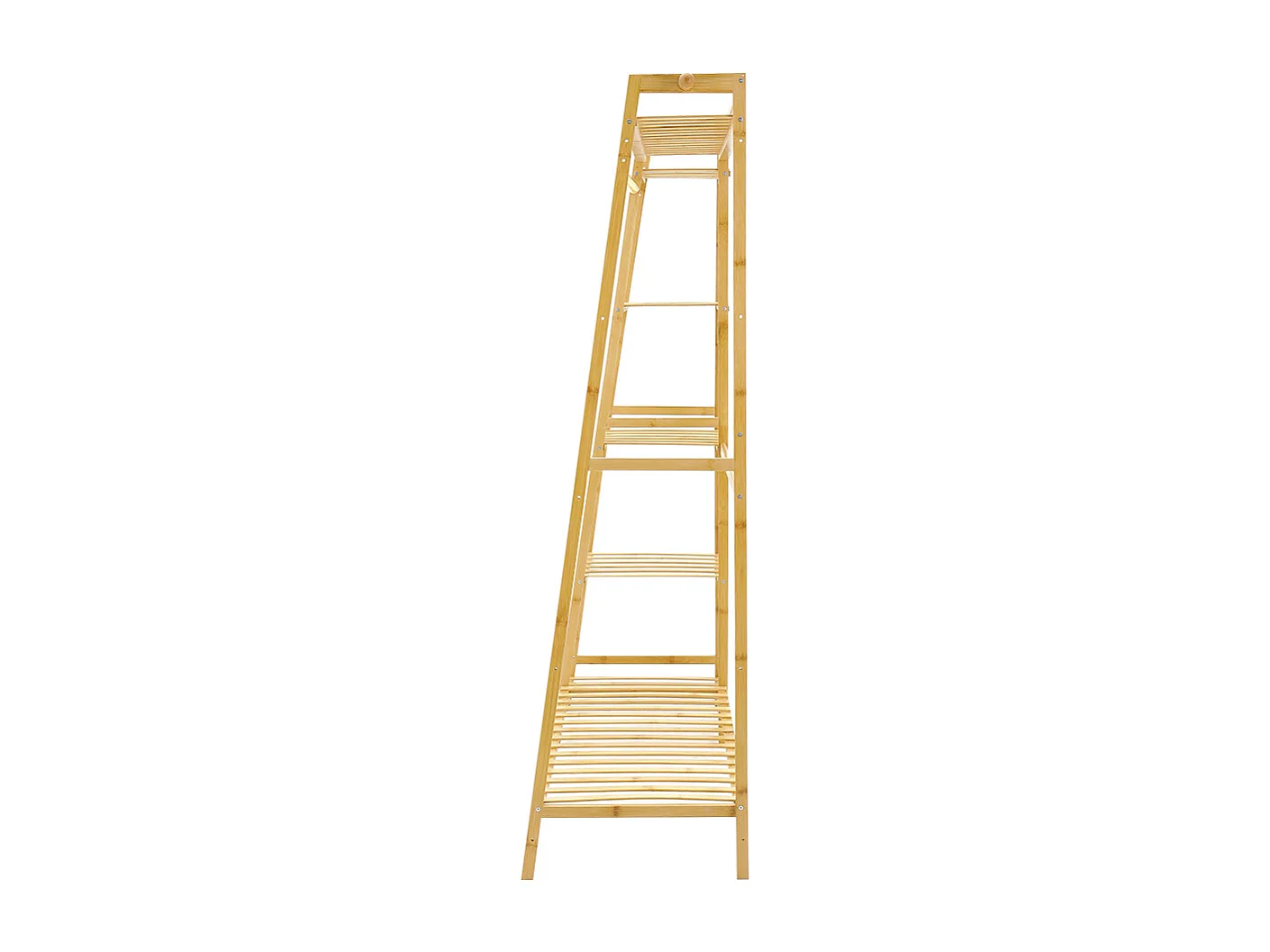 7-Tier Bamboo Cloth Rack with Hanging Rod, Side Hooks & Shelves - 110cm - Natural