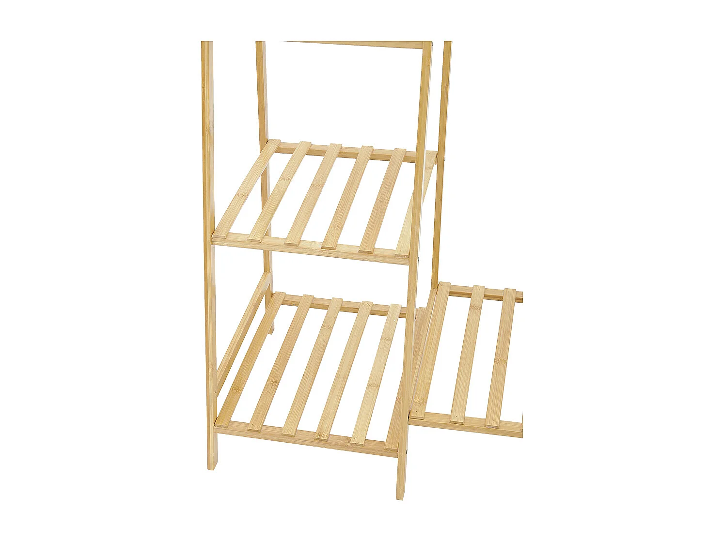 7-Tier Bamboo Cloth Rack with Hanging Rod, Side Hooks & Shelves - 110cm - Natural