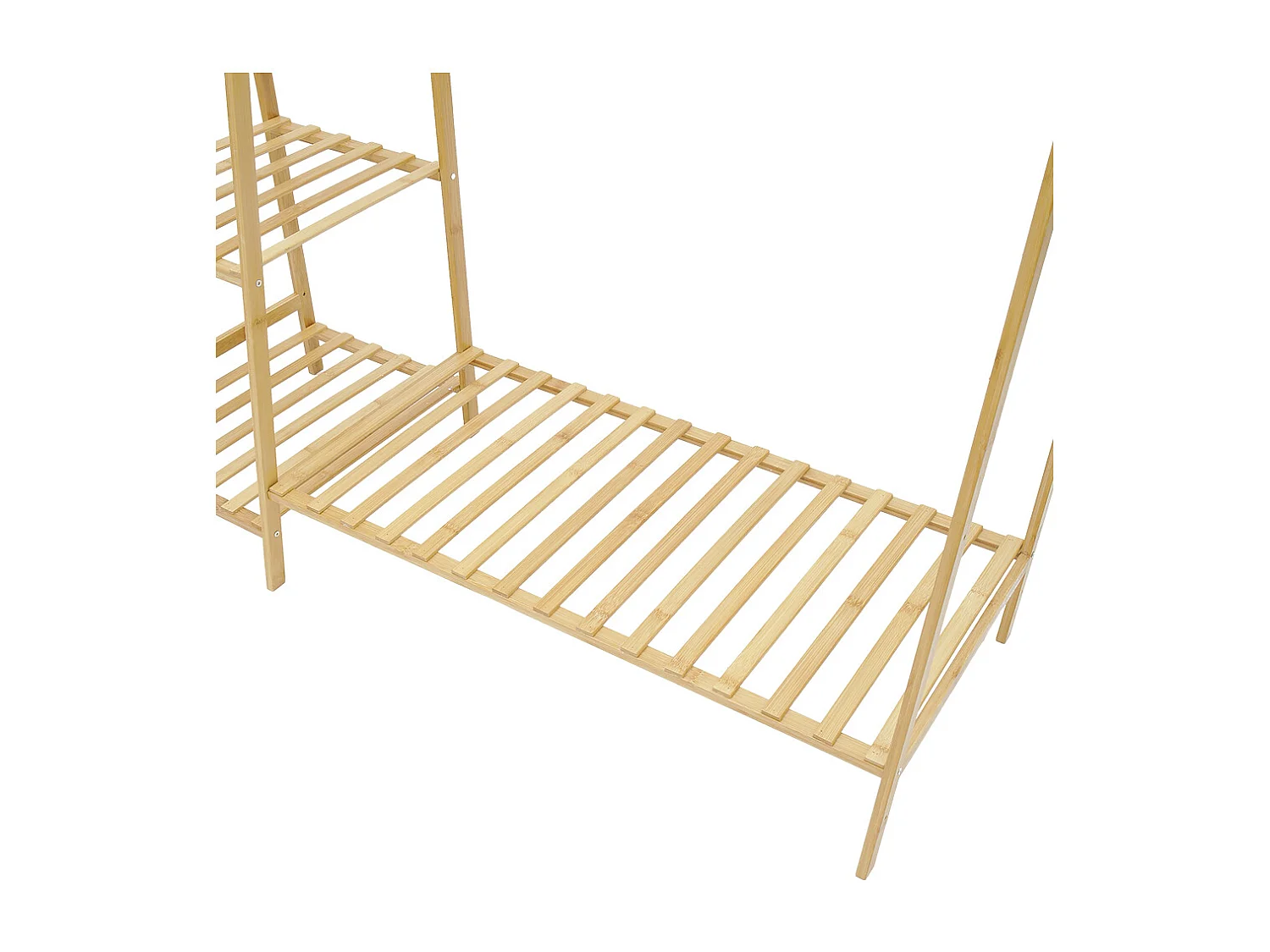 7-Tier Bamboo Cloth Rack with Hanging Rod, Side Hooks & Shelves - 110cm - Natural
