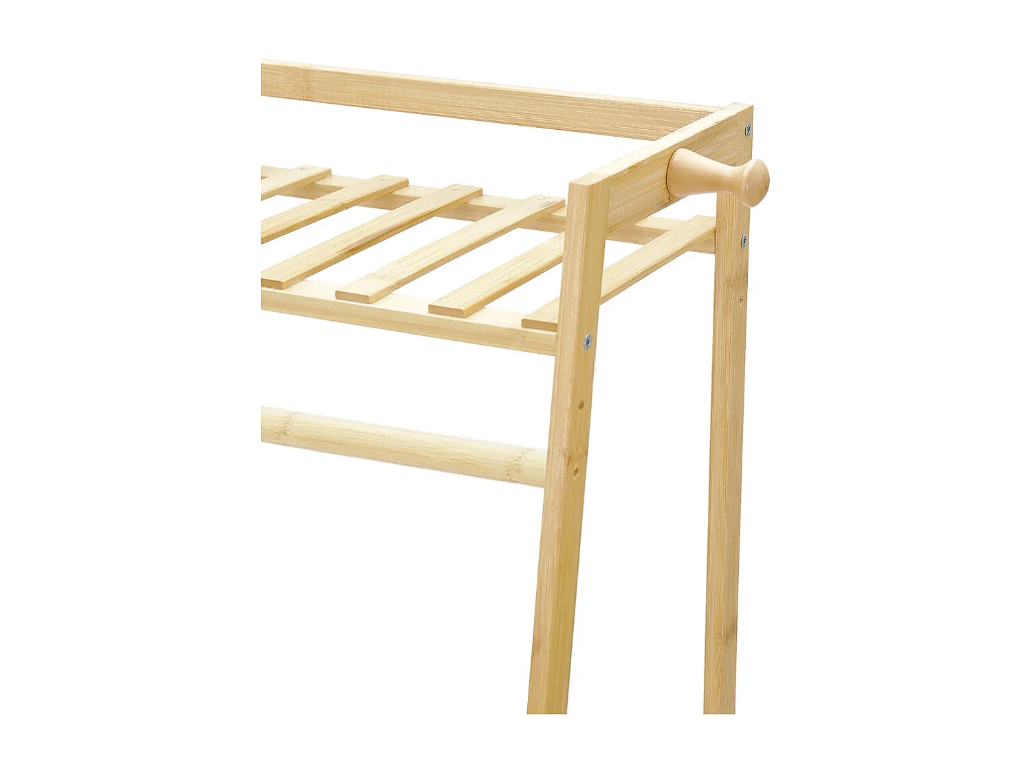 7-Tier Bamboo Cloth Rack with Hanging Rod, Side Hooks & Shelves - 130cm - Natural