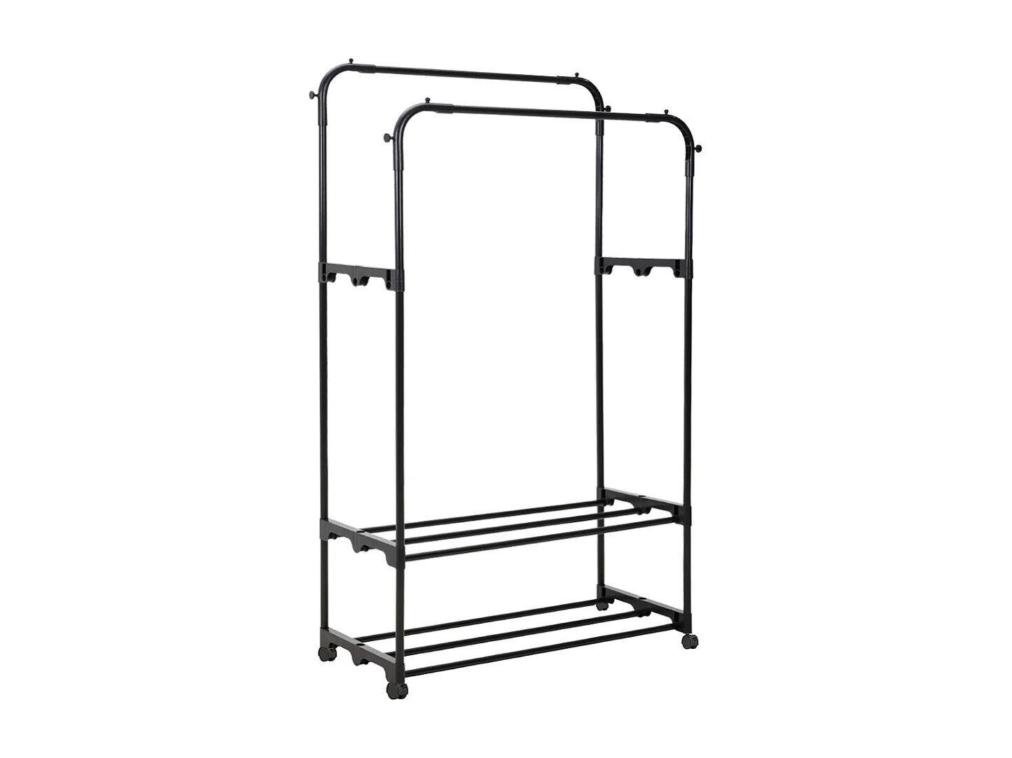 Freestanding Double Rod Metal Clothes Rack with Shelves - Black