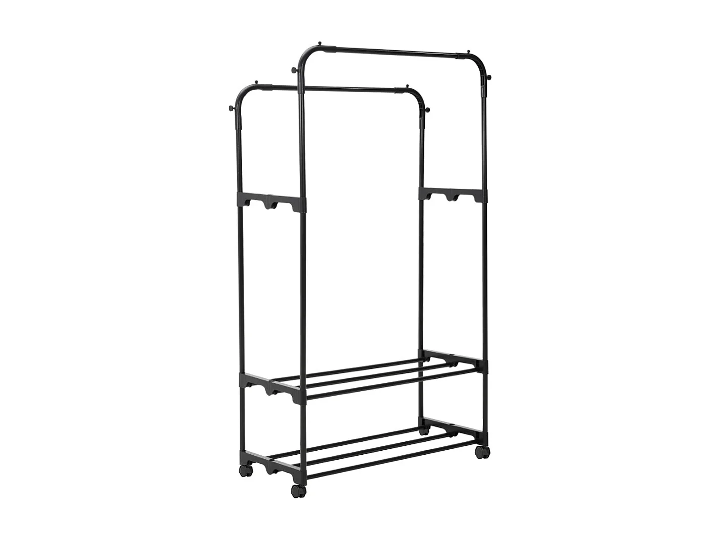 Freestanding Double Rod Metal Clothes Rack with Shelves - Black