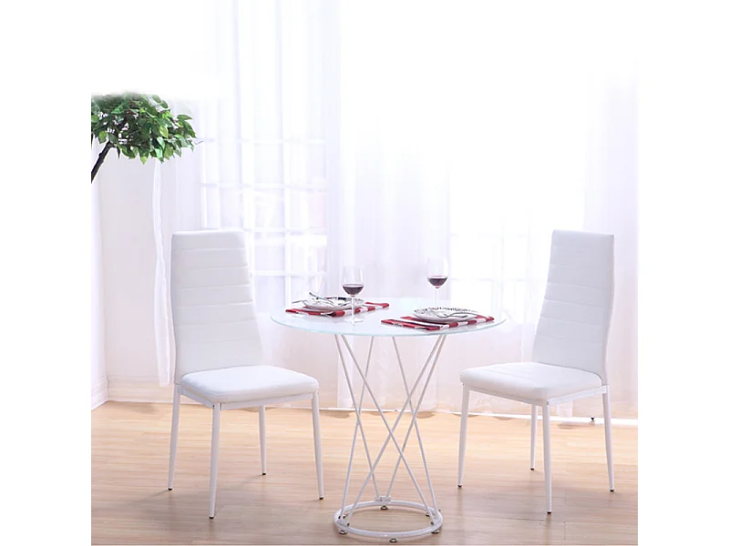 Set of 2 Modern Quilted Faux Leather Dining Chair - White