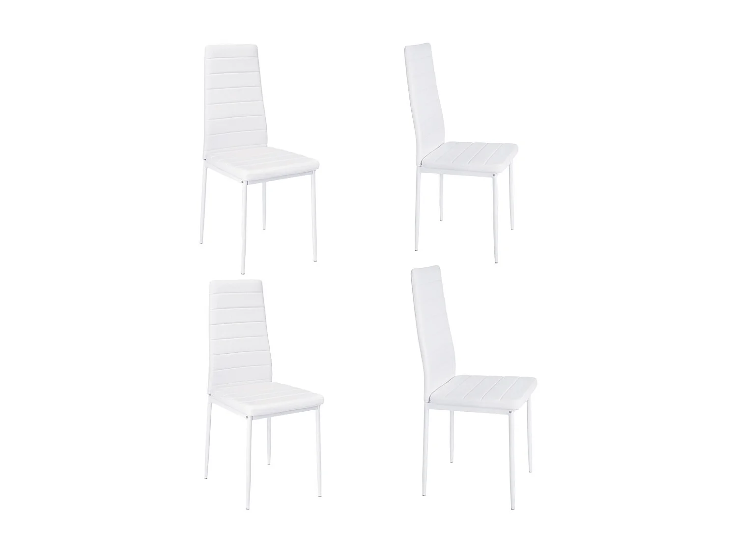 Set of 4 Modern Quilted Faux Leather Dining Chair - White