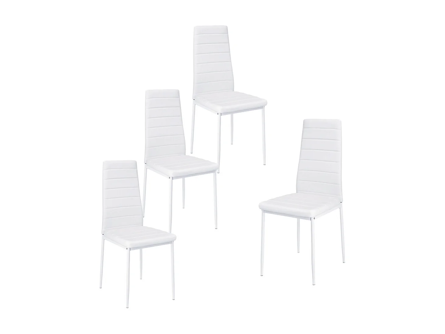 Set of 4 Modern Quilted Faux Leather Dining Chair - White