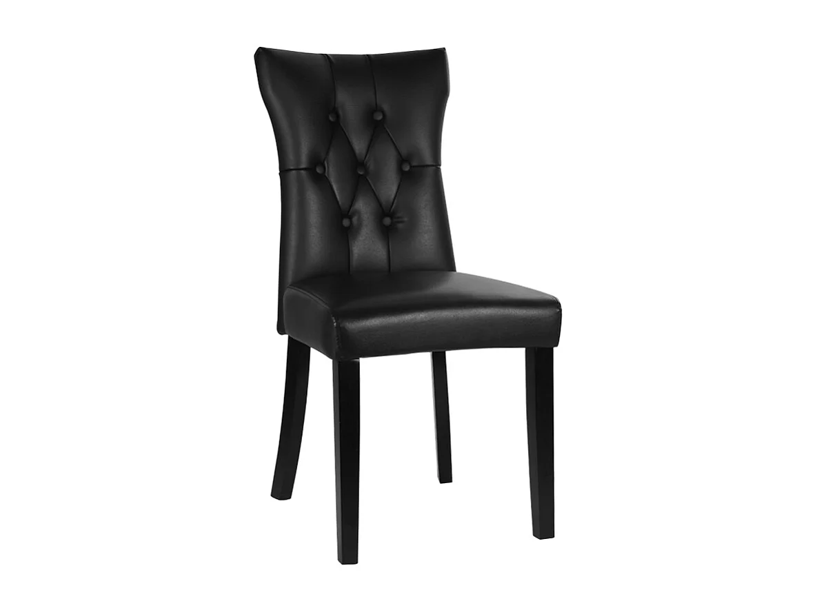 Set of 2 Black Faux Leather High Backrest Dining Chairs