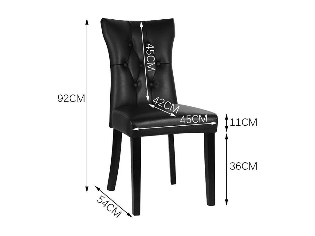 Set of 2 Black Faux Leather High Backrest Dining Chairs