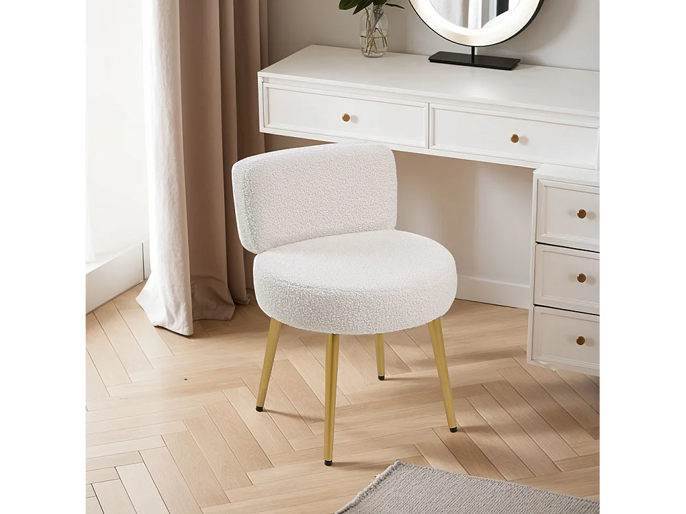 Cream Teddy Fur Dressing Table Stool with Metal Legs