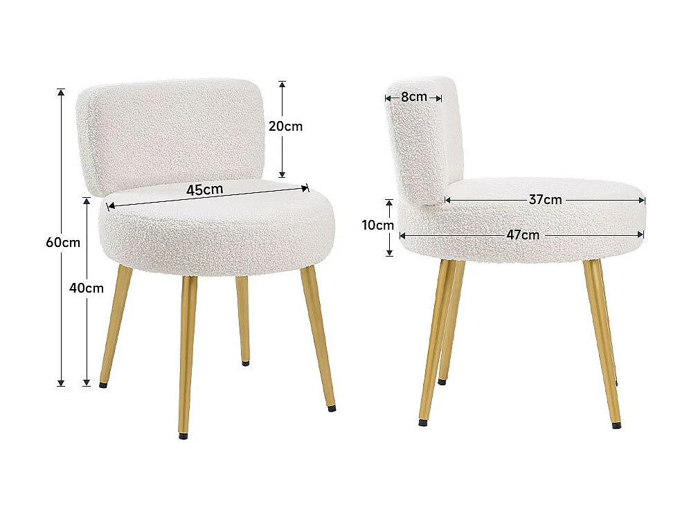 Cream Teddy Fur Dressing Table Stool with Metal Legs