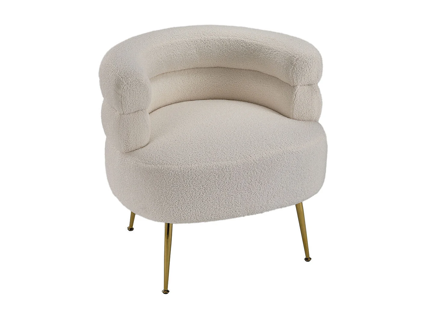 Cream Curved Upholstered Accent Chair in Teddy Fur