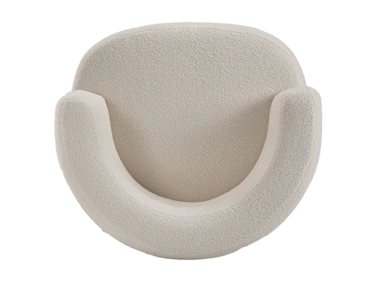 Cream Curved Upholstered Accent Chair in Teddy Fur