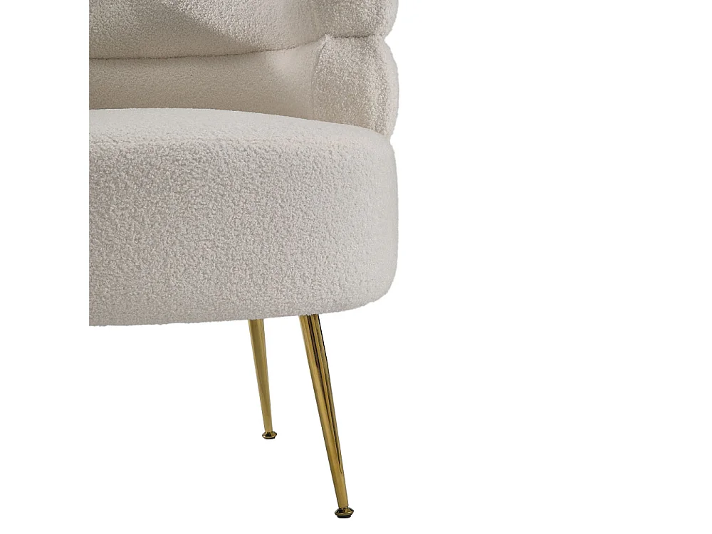 Cream Curved Upholstered Accent Chair in Teddy Fur
