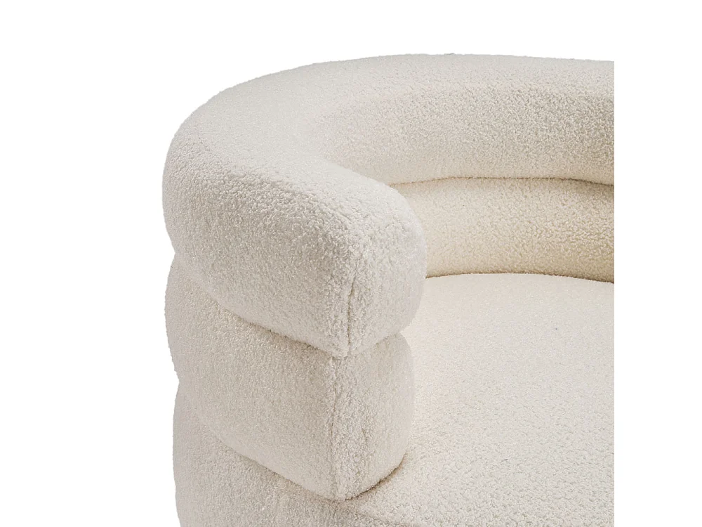 Cream Curved Upholstered Accent Chair in Teddy Fur