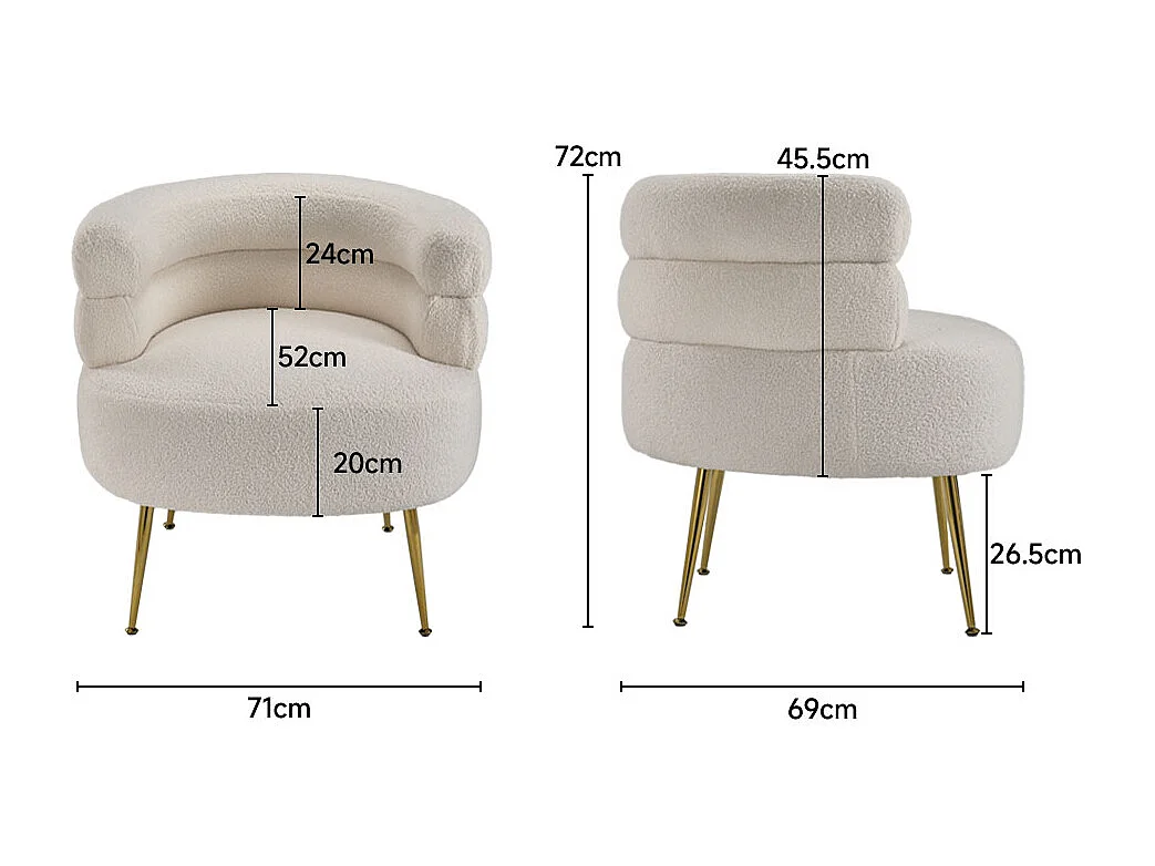 Cream Curved Upholstered Accent Chair in Teddy Fur