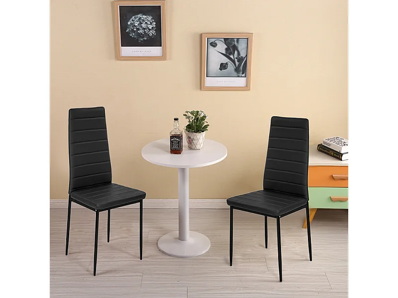 Set of 2 Modern Quilted Faux Leather Dining Chair - Black