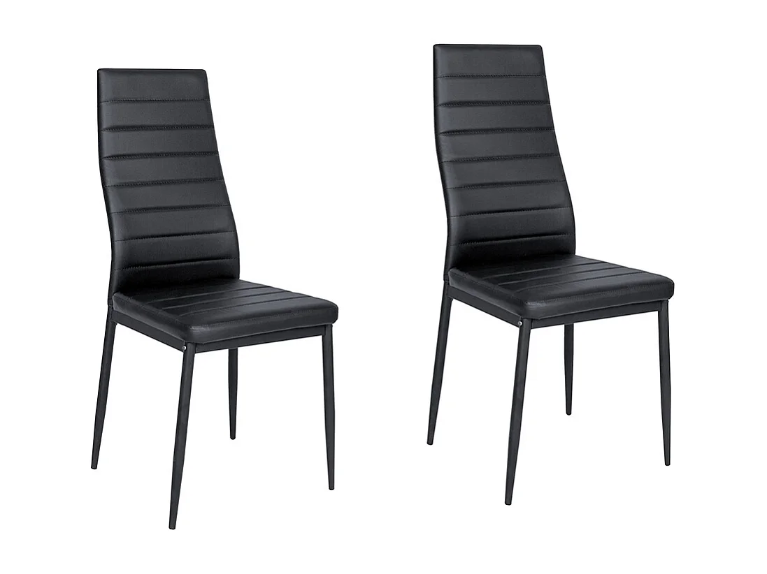Set of 2 Modern Quilted Faux Leather Dining Chair - Black
