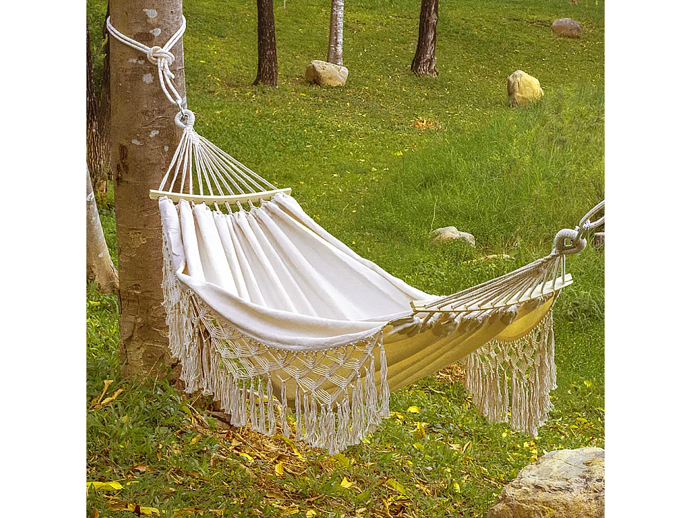 Beige Canvas Portable Double Hammock