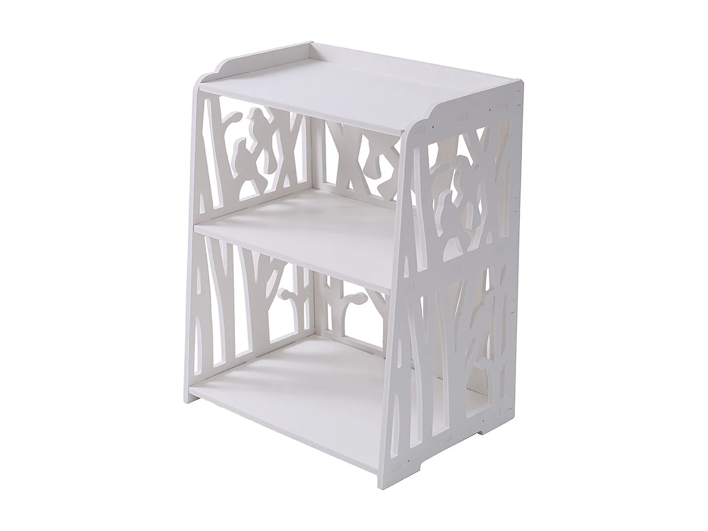 3-Tier White Small Wooden Bedside Table with Tree and Bird Pattern