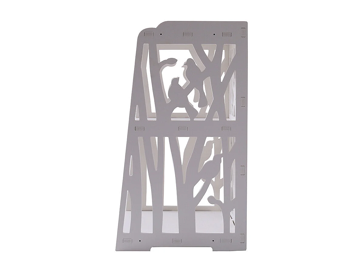 3-Tier White Small Wooden Bedside Table with Tree and Bird Pattern