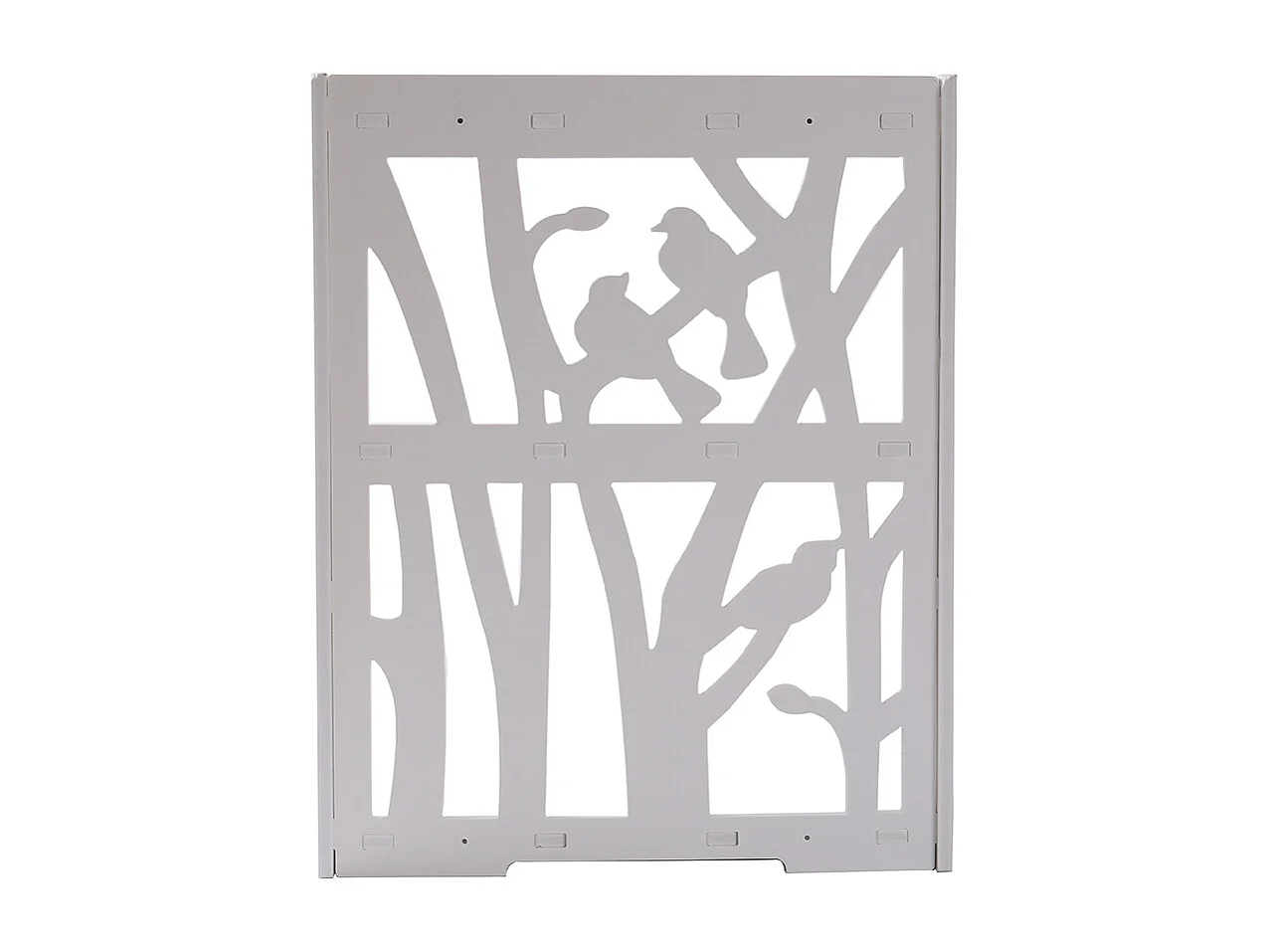 3-Tier White Small Wooden Bedside Table with Tree and Bird Pattern